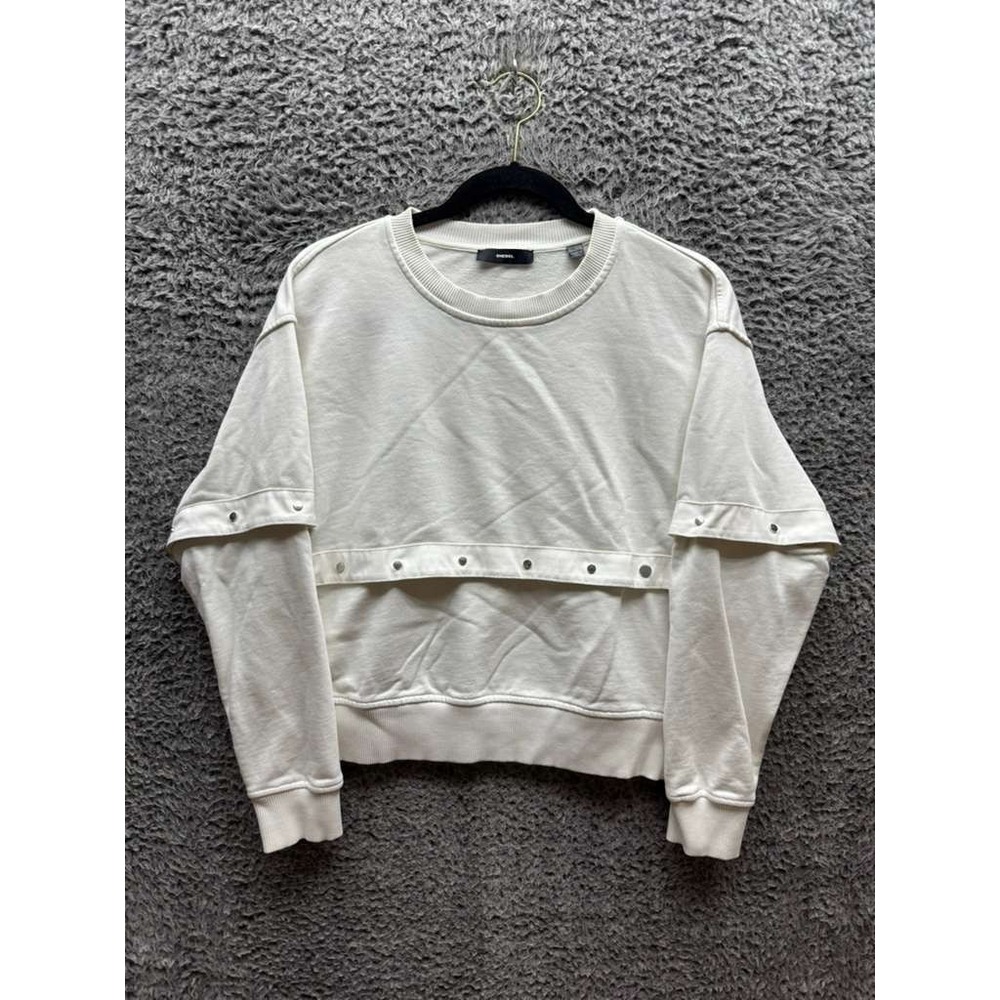 Diesel Detachable Crew Neck Oversized Pullover‎ Sweater White Womens Size XS